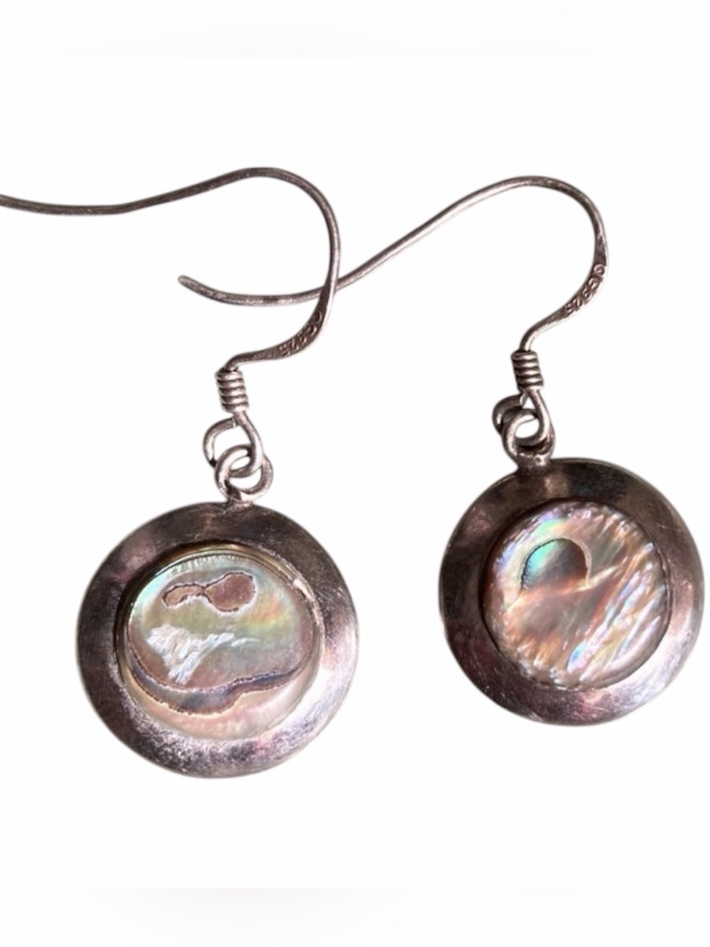Sterling Silver Abalone Disc Drop Earrings - MOP